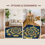 Ultra Soft Area Rug, Non Slip, Stain Resistant, Washable Area Rugs for Living Room, Bedroom, Artful Blue Toned Medallion Pattern(Gold)
