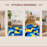 Ultra Soft Area Rug, Non Slip, Stain Resistant, Washable Area Rugs for Living Room, Bedroom, Chic Dynamic Color Block Composition(Blue)