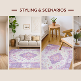 Ultra Soft Area Rug, Non Slip, Stain Resistant, Washable Area Rugs for Living Room, Bedroom, Vibrant Textured Ogee Pattern(Purple)