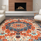 Ultra Soft Area Rug, Non Slip, Stain Resistant, Washable Area Rugs for Living Room, Bedroom, Vivid Floral Medallion Aesthetic(Red)