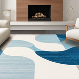 Ultra Soft Area Rug, Non Slip, Stain Resistant, Washable Area Rugs for Living Room, Bedroom, Sleek Minimalist Fluid Lines(Blue)
