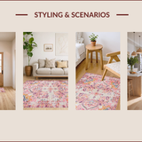 Ultra Soft Area Rug, Non Slip, Stain Resistant, Washable Area Rugs for Living Room, Bedroom, Adorable Pastel Garden Design(Pink)