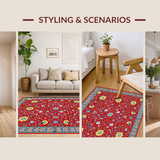 Ultra Soft Area Rug, Non Slip, Stain Resistant, Washable Area Rugs for Living Room, Bedroom, Elegant Rustic Tiled Elements(Red)