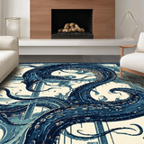 Ultra Soft Area Rug, Non Slip, Stain Resistant, Washable Area Rugs for Living Room, Bedroom, Nautical Kraken Tentacle Rug Masterpiece With Artistic Ocean Wave Pattern(Blue)