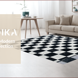 Ultra Soft Area Rug, Non Slip, Stain Resistant, Washable Area Rugs for Living Room, Bedroom, checkered shaggy high pile(Black)