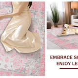 Ultra Soft Area Rug, Non Slip, Stain Resistant, Washable Area Rugs for Living Room, Bedroom, Sophisticated Round Blooming Elegance(Pink)