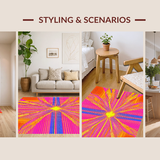 Ultra Soft Area Rug, Non Slip, Stain Resistant, Washable Area Rugs for Living Room, Bedroom, Modern Circular Sunburst Aesthetic(Orange)
