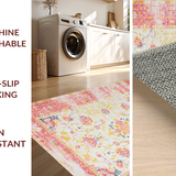 Ultra Soft Area Rug, Non Slip, Stain Resistant, Washable Area Rugs for Living Room, Bedroom, Whimsical Creamy Blossom Pattern(Pink)