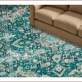 Ultra Soft Area Rug, Non Slip, Stain Resistant, Washable Area Rugs for Living Room, Bedroom, Elegant Distressed Medallion Aesthetic(Green)
