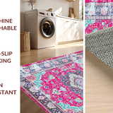 Ultra Soft Area Rug, Non Slip, Stain Resistant, Washable Area Rugs for Living Room, Bedroom, Elegant Colorful Trellis Arrangement(Pink)