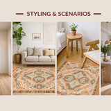 Ultra Soft Area Rug, Non Slip, Stain Resistant, Washable Area Rugs for Living Room, Bedroom, Chic Earthy Geometric Layout(Orange)