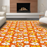 Ultra Soft Area Rug, Non Slip, Stain Resistant, Washable Area Rugs for Living Room, Bedroom, Vibrant Floral Daisy Motif(Orange)