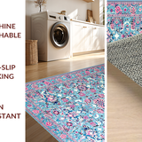 Ultra Soft Area Rug, Non Slip, Stain Resistant, Washable Area Rugs for Living Room, Bedroom, Vibrant Pastel Floral Motif(Blue)