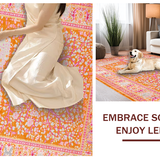 Ultra Soft Area Rug, Non Slip, Stain Resistant, Washable Area Rugs for Living Room, Bedroom, Sophisticated Retro Floral Composition(Orange)
