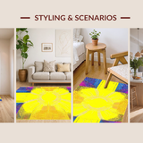 Ultra Soft Area Rug, Non Slip, Stain Resistant, Washable Area Rugs for Living Room, Bedroom, Vibrant Abstract Sunburst Motif(Yellow)