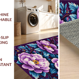 Ultra Soft Area Rug, Non Slip, Stain Resistant, Washable Area Rugs for Living Room, Bedroom, Sophisticated Round Floral Accent(Purple)