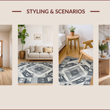 Ultra Soft Area Rug, Non Slip, Stain Resistant, Washable Area Rugs for Living Room, Bedroom, Elegant Silver Layered Patterns(Gray)