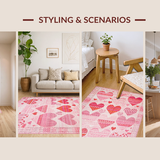 Ultra Soft Area Rug, Non Slip, Stain Resistant, Washable Area Rugs for Living Room, Bedroom, Whimsical Fluffy Heart Aesthetic(Pink)