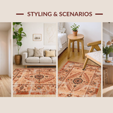 Ultra Soft Area Rug, Non Slip, Stain Resistant, Washable Area Rugs for Living Room, Bedroom, Elegant Tribal Geometric Arrangement(Orange)