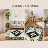 Ultra Soft Area Rug, Non Slip, Stain Resistant, Washable Area Rugs for Living Room, Bedroom, Sophisticated Black and Cream Design(Gray)
