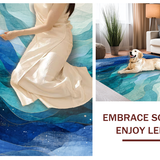 Ultra Soft Area Rug, Non Slip, Stain Resistant, Washable Area Rugs for Living Room, Bedroom, Nautical Wave Flow Rug with Abstract Ocean Patterns and Shell Embellishments(Blue)