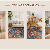 Ultra Soft Area Rug, Non Slip, Stain Resistant, Washable Area Rugs for Living Room, Bedroom, Cozy Earthy Medallion Pattern(Blue)