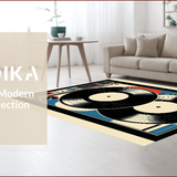 Ultra Soft Area Rug, Non Slip, Stain Resistant, Washable Area Rugs for Living Room, Bedroom, vinyl record half round(Black)