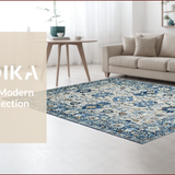 Ultra Soft Area Rug, Non Slip, Stain Resistant, Washable Area Rugs for Living Room, Bedroom, Earthy Toned Soft Botanical Motif(Blue)