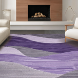 Ultra Soft Area Rug, Non Slip, Stain Resistant, Washable Area Rugs for Living Room, Bedroom, Sophisticated Black Grey Ripple Effect(Purple)