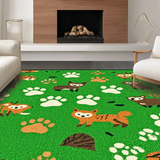 Ultra Soft Area Rug, Non Slip, Stain Resistant, Washable Area Rugs for Living Room, Bedroom, Whimsical Animal Track Motif(Green)