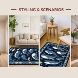 Ultra Soft Area Rug, Non Slip, Stain Resistant, Washable Area Rugs for Living Room, Bedroom, Rustic Marine Whimsical Pattern(Blue)