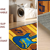 Ultra Soft Area Rug, Non Slip, Stain Resistant, Washable Area Rugs for Living Room, Bedroom, Eclectic Vintage Guitar Motif(Brown)
