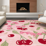 Ultra Soft Area Rug, Non Slip, Stain Resistant, Washable Area Rugs for Living Room, Bedroom, Chic Pink Bow and Cherry Print Area Rug(Pink)