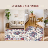 Ultra Soft Area Rug, Non Slip, Stain Resistant, Washable Area Rugs for Living Room, Bedroom, Chic Colorful Tiled Medallion Style(White)