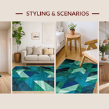 Ultra Soft Area Rug, Non Slip, Stain Resistant, Washable Area Rugs for Living Room, Bedroom, Rustic Watercolor Trellis Design(Blue)