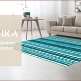 Ultra Soft Area Rug, Non Slip, Stain Resistant, Washable Area Rugs for Living Room, Bedroom, Striped Teal Balcony Minimalist Plastic Carpet(Blue)
