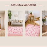 Ultra Soft Area Rug, Non Slip, Stain Resistant, Washable Area Rugs for Living Room, Bedroom, Delicate Cute Floral Accents(Pink)