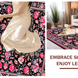 Ultra Soft Area Rug, Non Slip, Stain Resistant, Washable Area Rugs for Living Room, Bedroom, Boho Vintage Floral Aesthetic(Black)