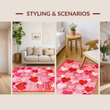 Ultra Soft Area Rug, Non Slip, Stain Resistant, Washable Area Rugs for Living Room, Bedroom, Charming Heart-Shaped Rustic Motif(Pink)