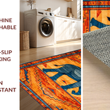 Ultra Soft Area Rug, Non Slip, Stain Resistant, Washable Area Rugs for Living Room, Bedroom, Colorful Floral Elephant Illustration(Orange)
