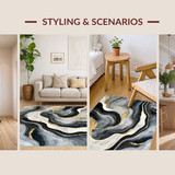 Ultra Soft Area Rug, Non Slip, Stain Resistant, Washable Area Rugs for Living Room, Bedroom, Chic Gray and Gold Composition(Black)