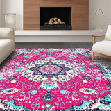 Ultra Soft Area Rug, Non Slip, Stain Resistant, Washable Area Rugs for Living Room, Bedroom, Artful Lived-In Damask Design(Red)