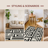 Modern Black and White Striped Area Unique Woven Design for Stylish Homes(Beige)
