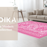 Ultra Soft Area Rug, Non Slip, Stain Resistant, Washable Area Rugs for Living Room, Bedroom, Whimsical Pink and Black Waves(Pink)