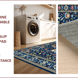 Ultra Soft Area Rug, Non Slip, Stain Resistant, Washable Area Rugs for Living Room, Bedroom, Elegant Geometric Floral Aesthetic(Blue)