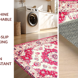 Ultra Soft Area Rug, Non Slip, Stain Resistant, Washable Area Rugs for Living Room, Bedroom, Warm Earthy Medallion Arrangement(White)