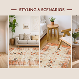 Ultra Soft Area Rug, Non Slip, Stain Resistant, Washable Area Rugs for Living Room, Bedroom, Elegant Earthy Toned Flower Motif(Orange)