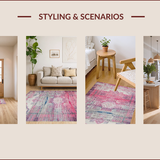 Ultra Soft Area Rug, Non Slip, Stain Resistant, Washable Area Rugs for Living Room, Bedroom, Faded Geometric Multicolor Elegance(Pink)