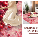 Ultra Soft Area Rug, Non Slip, Stain Resistant, Washable Area Rugs for Living Room, Bedroom, Sweet Cherry Bomb Bow Rug Featuring Juicy Fruit Details and Elegant Pink Ribbon(Red)