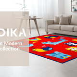 Ultra Soft Area Rug, Non Slip, Stain Resistant, Washable Area Rugs for Living Room, Bedroom, Vibrant Animal Alphabet Illustration(Red)